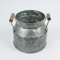 Vintage Small Metal Milk Can Wooden Handles Home Decor 