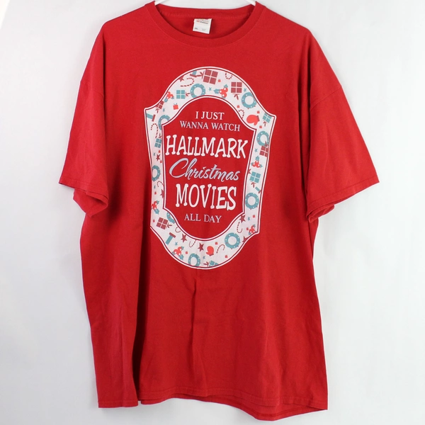 Fruit Of The Loom Red Christmas-Themed Cotton T-Shirt Adult Size 2XL