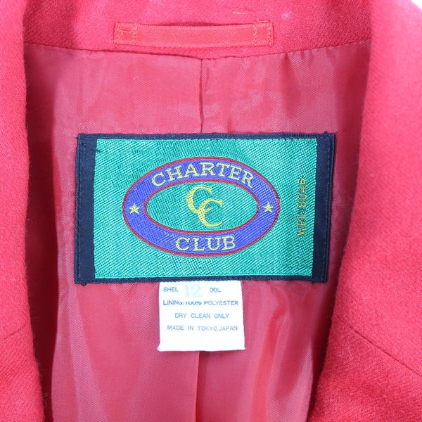Vtg Charter Club Blazer Women's Size 12 Red 100% Wool Shell Long Sleeves