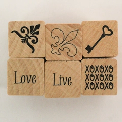 Lot of 6 Small Wood Rubber Stamp Set Valentines Crafting Scrapbooking