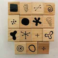 Lot of 15 CTMH Small Wood Rubber Stamp Set Shapes Crafting Scrapbooking 1x1 In