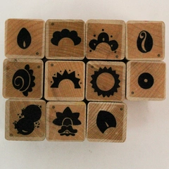 Lot of 11 Small Wood Rubber Stamp Set Shapes Crafting Scrapbooking