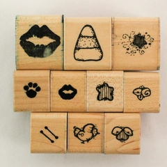 Lot of 10 D.O.T.S. Small Wood Rubber Stamp Lot Assorted Shapes Crafting