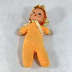 Vintage Mattel 1974 Bare Bottom Baby Beans Orange Doll Toy 