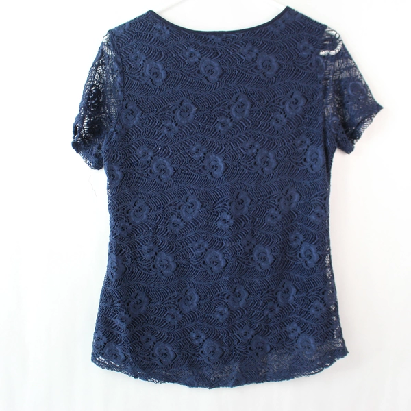 Leo and Nicole Women's Dark Blue Lacy Short Sleeve Blouse Size Small