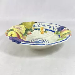 Fitz And Floyd Round Ambrosia Bowl With Embossed Fruits And Flowers 