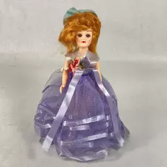 Vintage Mid Century A&H 8 Inch Plastic Doll Red Hair Purple Tulle Dress 