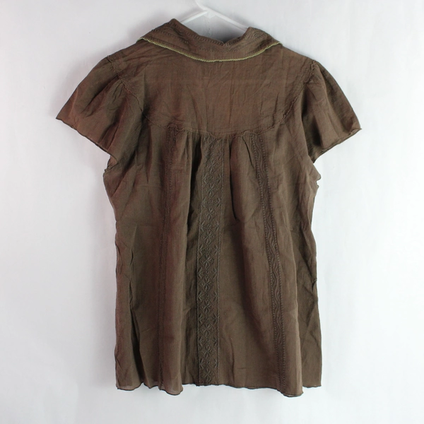 Old Navy Perfect Fit Embroidered Brown V-Neck Blouse Women's Size XL