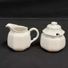 Vintage Mikasa Stoneware Continental White Creamer and Sugar Bowl with Lid
