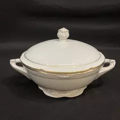 Vintage Zeh Scherezer Covered Vegetable Bowl White Gold Trim 07270