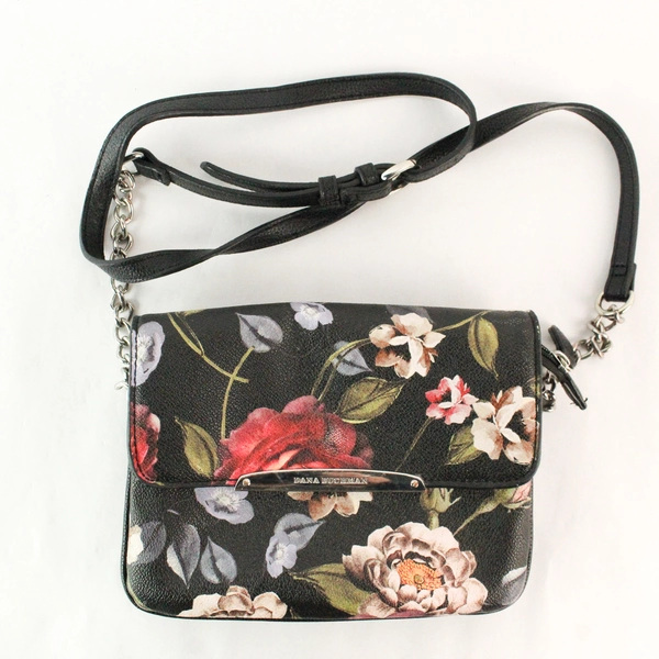 Dana Buchman Black Leather Floral Chain and Strap Cross Body Purse NO. 8833313