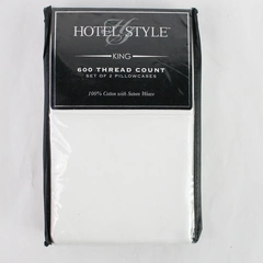 Hotel Style Set of 2 King 600 Thread Count White Cotton Pillowcases