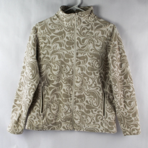 Cabela's Women's Fleece Jacket Large White Taupe Paisley Long Sleeve