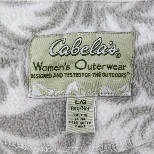 Cabela's Women's Fleece Jacket Large White Taupe Paisley Long Sleeve