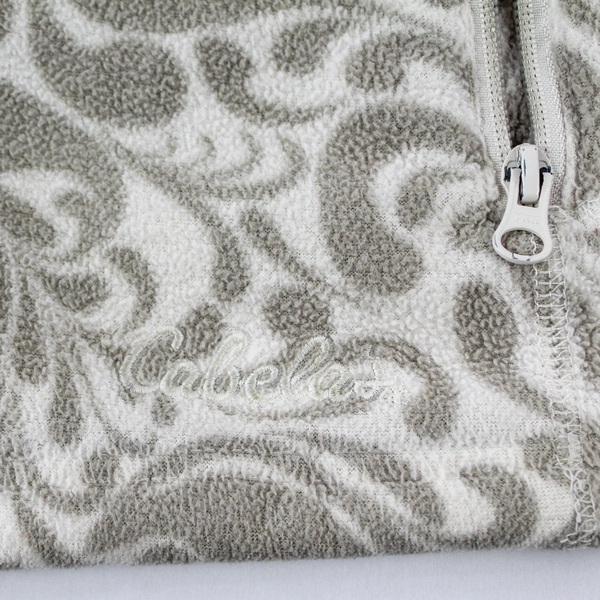 Cabela's Women's Fleece Jacket Large White Taupe Paisley Long Sleeve