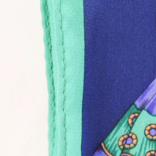 Vintage Morgan Taylor Silk Scarf Royal Blue Green Tan Paisley Chains Bows