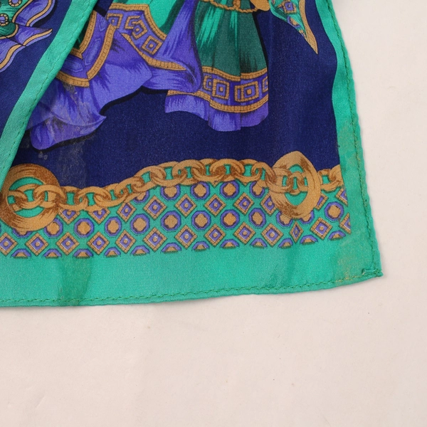 Vintage Morgan Taylor Silk Scarf Royal Blue Green Tan Paisley Chains Bows