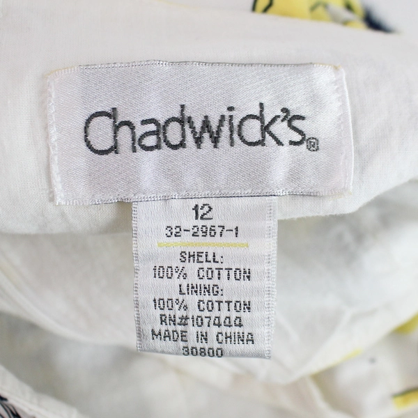 Chadwick's White Yellow Navy Floral Pattern Pleated Midi Skirt Women's Size 12