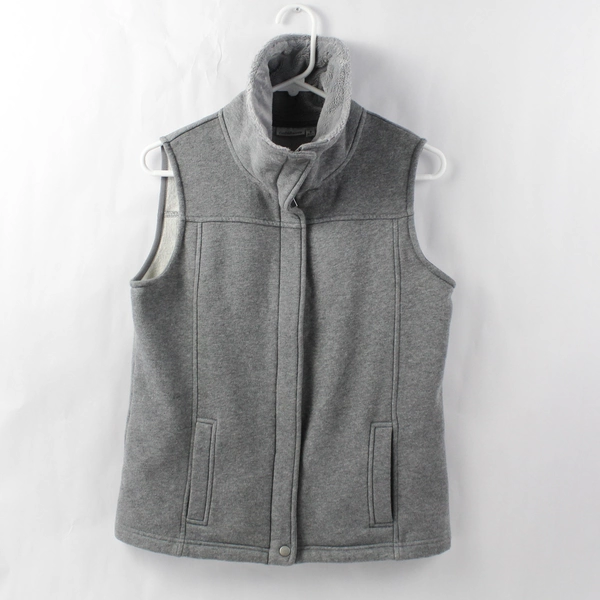 Croft & Barrow Women's Grey Sweatshirt Vest Fleece Faux Fur Collar Lining Size S