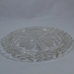 Vintage Glass Cake Plate Platter Footed Ribbed Starburst Scalloped 11.25"