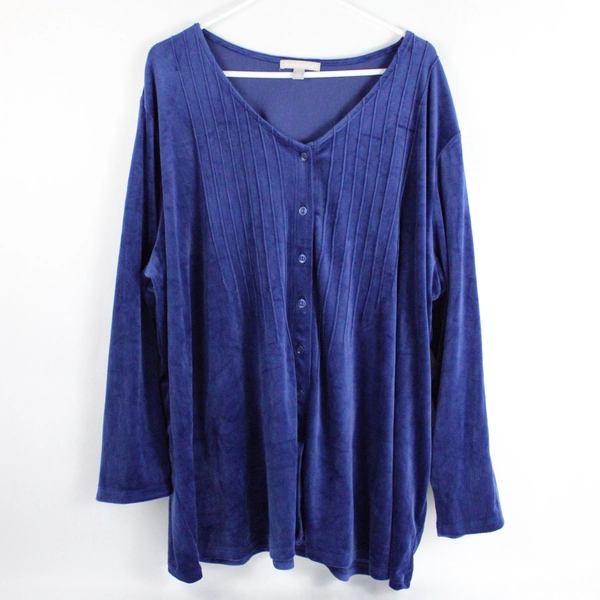 Woman Within Velour Shirt Top Women's Plus Size 2X Royal Blue Long Sleeves