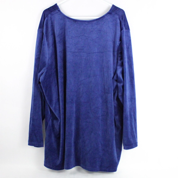 Woman Within Velour Shirt Top Women's Plus Size 2X Royal Blue Long Sleeves