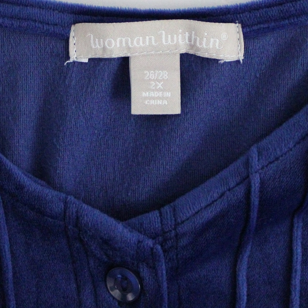 Woman Within Velour Shirt Top Women's Plus Size 2X Royal Blue Long Sleeves