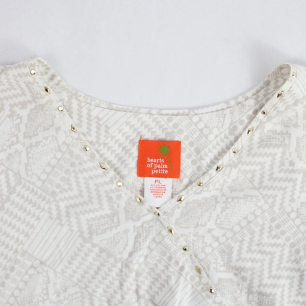 Hearts Of Palm Petite Women's Shirt Top Studs Brown Beige Size PL 3/4 Sleeves
