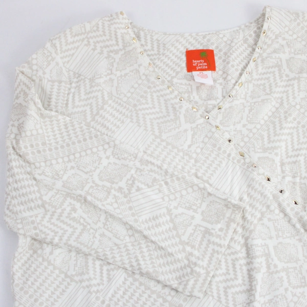 Hearts Of Palm Petite Women's Shirt Top Studs Brown Beige Size PL 3/4 Sleeves