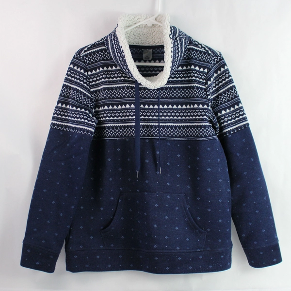St. Johns Bay Mens M Blue White Fleece Christmas Pattern Mock Neck Sweatshirt