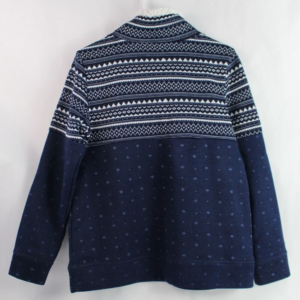 St. Johns Bay Mens M Blue White Fleece Christmas Pattern Mock Neck Sweatshirt