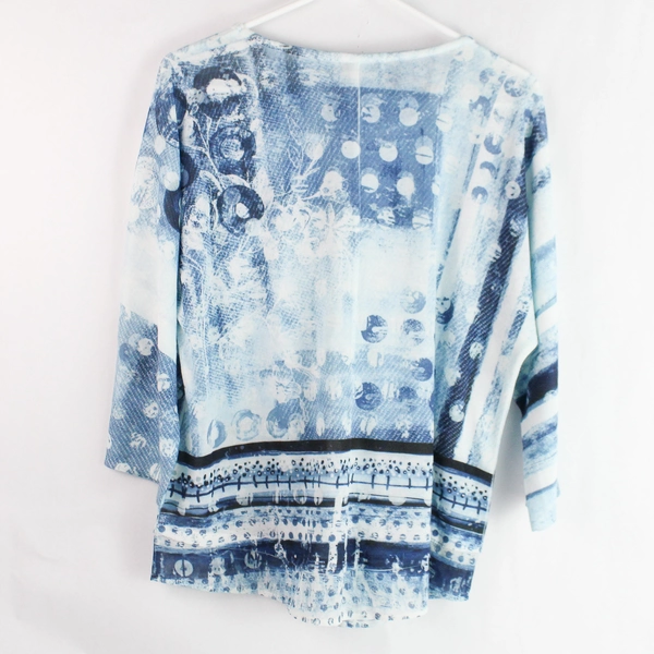 Christopher & Banks Women's Petite Blue Rhinestone Pattern Shirt Size P Large