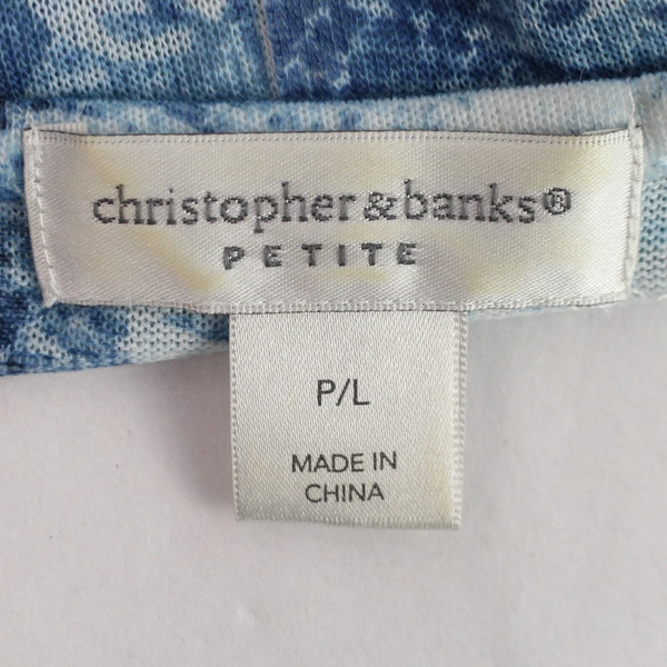 Christopher & Banks Women's Petite Blue Rhinestone Pattern Shirt Size P Large