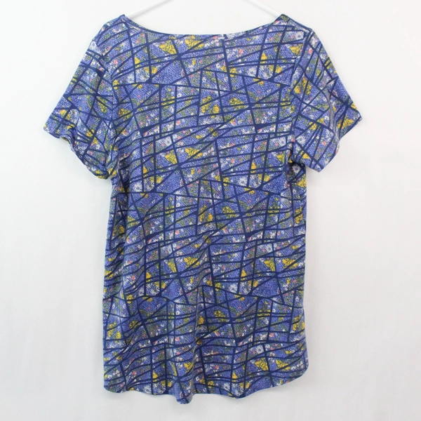 LuLaRoe Women's Blue Short Sleeve Tunic Length Round Hi-Low Hem Shirt Size L