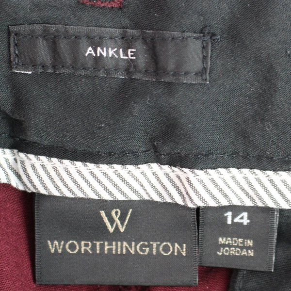 Worthington Wine Red Cotton Ankle Pants Women's Size 14