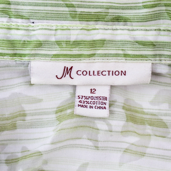 JM Collection Women's Size 12 Green White Floral Long Sleeve Shirt Blouse