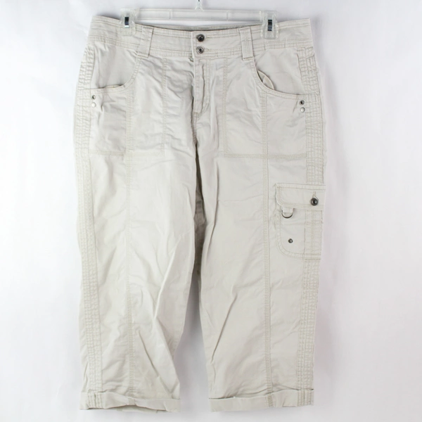 Style & Co Women's Light Gray Capri Cargo Style Cuffed Pants Sz 8 Cotton Blend