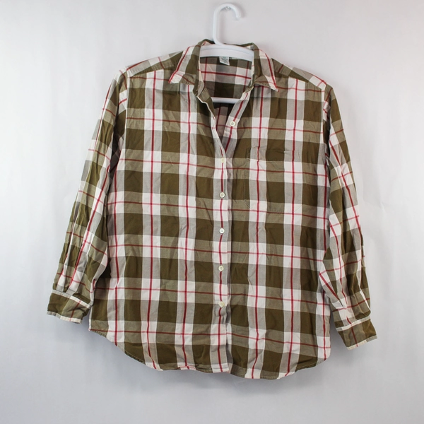 Izod Shirt Top Blouse Women's Size 12 Green White Red Long Sleeves Plaid