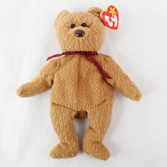 TY Beanie Original Baby Curly 1993 Curly Bear Brown Nose With Tags PE Pellets