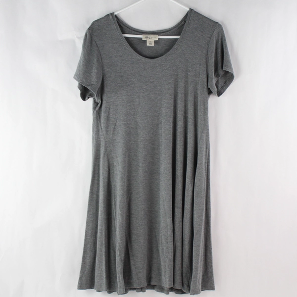 Style & Co Petite Women's Gray Round Neck Short Sleeve T-Shirt Dress Size PL