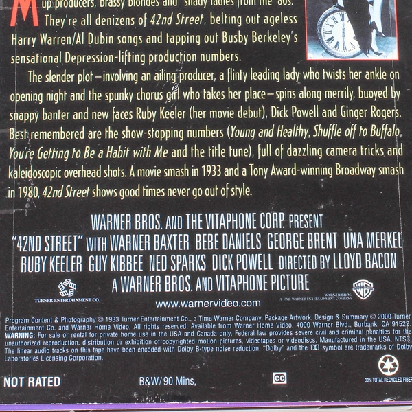 42nd Street VHS 2000 Classic Musicals Collection Black and White