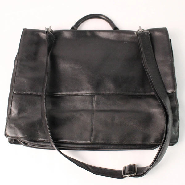 Nordstrom Black Leather Crossbody Shoulder Satchel Office Bag Many Pockets
