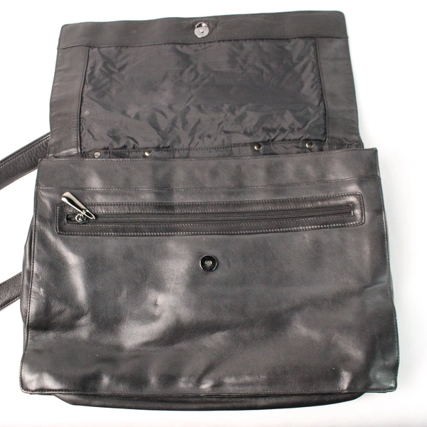 Nordstrom Black Leather Crossbody Shoulder Satchel Office Bag Many Pockets
