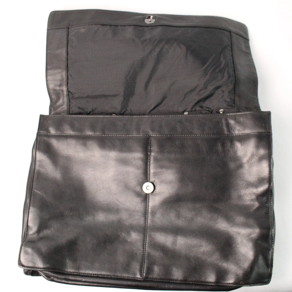 Nordstrom Black Leather Crossbody Shoulder Satchel Office Bag Many Pockets