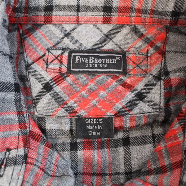 Five Brother Men's Flannel Shirt Red Gray Plaid Size Small Pre-Owned