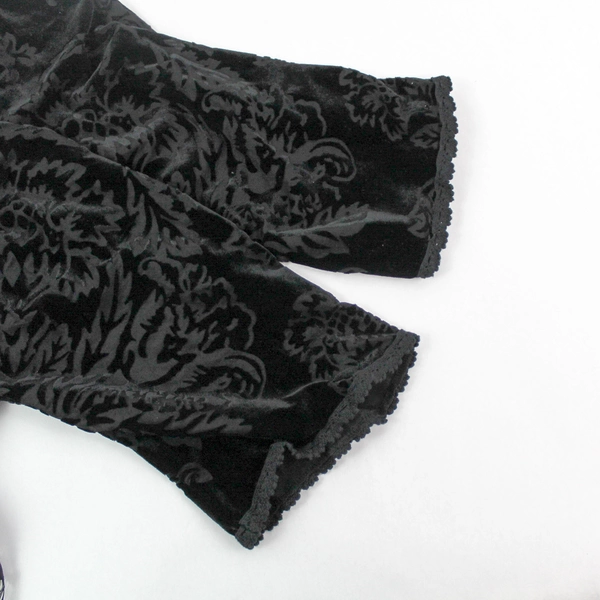 Free People Top Blouse Women's Size S/P 3/4 Sleeves Black Floral Lace Accent