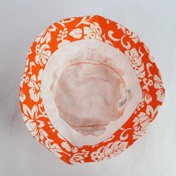 Unbranded Hibiscus Tropical Floral Print Bucket Hat Orange White 100% Cotton