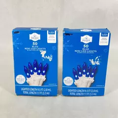 Two 11 Foot Holiday Time 50 Count Blue LED Mini Christmas Lights 