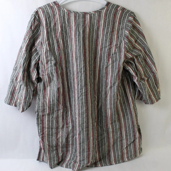 Roaman's Women's Linen Blend Shirt Multicolored Striped V-Neck 3/4 Sleeve Sz 22W