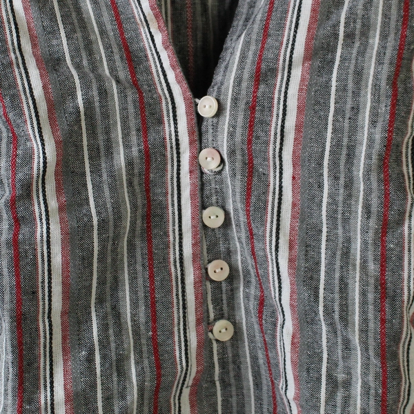 Roaman's Women's Linen Blend Shirt Multicolored Striped V-Neck 3/4 Sleeve Sz 22W